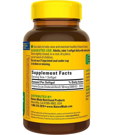 Nature Made Vitamin D3 50 mcg - 250 Softgels | Supports Immune & Bone Health - Buy Online on GoSupps.com