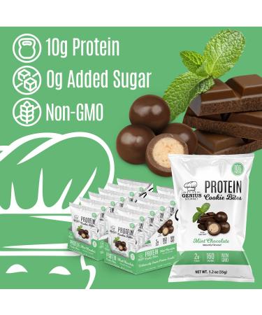 Genius Gourmet Protein Cookie Bites Mint Chocolate - 10g Protein No Added Sugar Low Carb Non-GMO - Sweet Protein Desserts & Protein Snacks for Adults and Kids - 12 Bags - Buy Online on GoSupps.com