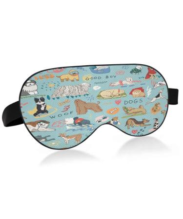 WELLDAY Sleep Mask Cute Dogs Night Eye Shade Cover Soft Comfort Blindfold Blockout Light Adjustable Strap for Men Women