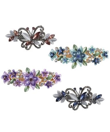 4 Pack Delicate Floral Butterfly Leaf Jeweled Gems Crystal Rhinestone Glitter Sparkly Metal Snap Hair Clips Hairpins Barrettes Grip Hairpins Ponytail Thin Thick Hair Holder Accessories for Women Girl - Buy Online on GoSupps.com