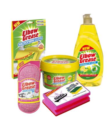 Kitchen Stain Remover Cleaner Kit - Washing Up Liquid 600ml Cleaning Paste 350g Microfibre Cloth Double Sided Scrubbing Pad 1pc Handgrip Scourer 1pc | Home Cleaning Bundle