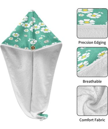 Green Fresh Daisy Dry Hair Cap - 2 Piece Quick Drying Towel Set | Super Absorbent Soft Headband - Buy Online on GoSupps.com