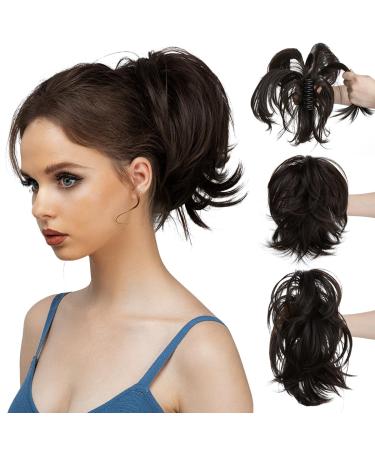 CJL HAIR Claw Clip Short Ponytail Hair Extensions Bendable Metals Messy Bun Hair piece Straight Fake Hairpieces Black Brown 8 inch