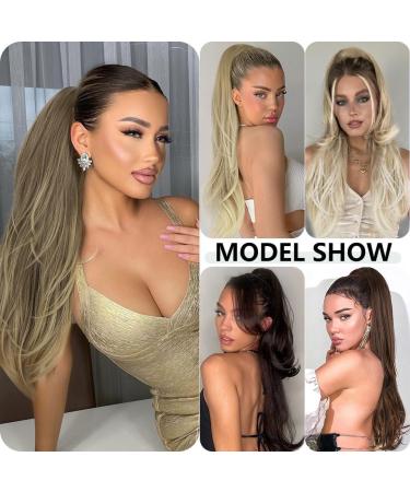 PORSMEER 26 Drawstring Ponytail Extension Natural Straight Wavy End Synthetic Hair - Dark Brown Mix Brown | For Women & Girls - Buy Online on GoSupps.com