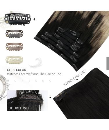 Moresoo 16 Clip in Human Hair Extensions Natural Black to Ash Blonde with Platinum Blonde Highlights - Remy Silky Thick 7 Pieces/120g - Buy Online on GoSupps.com