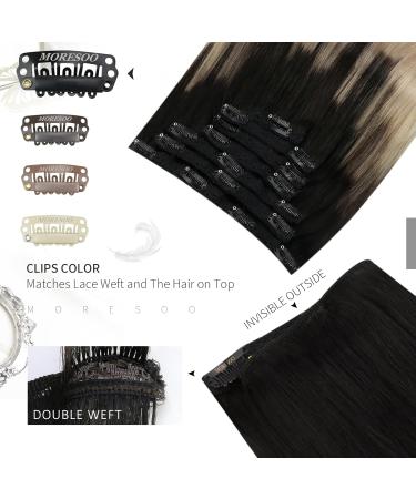 Buy Moresoo Balayage Clip-In Real Hair Extensions - 45cm #1B/18/60 120g - Black to Ash Blonde & Platinum Blonde - Buy Online on GoSupps.com
