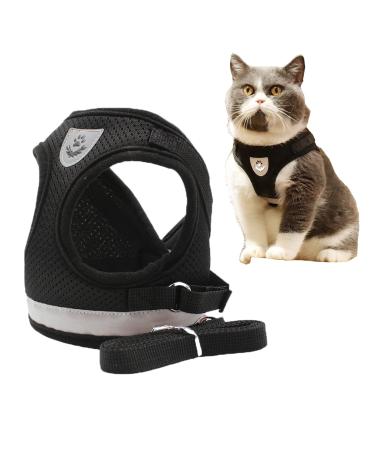 MYKOMI Comfort Step-in Cat Harness and Leash Set for Puppies Cats Kitty Escape Proof Pet Vest Harnesses for Small Animals Rabbit/Mouse/Cats (M:3-4.5KG Black) M:3-4.5KG Black