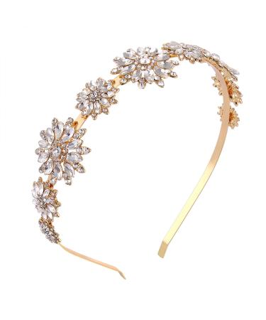 Crystal Flower Headbands Sparkle Rhinestone Floral Hairband Bridal Wedding Flower Crown Hair Hoop Accessories for Women Girls A Crystal Flower G