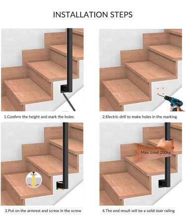 Metal Railings U-Shaped Stair Handrail Indoor Wall Mounted Squar Transitional Banister Non-Slip Metal Railing - Buy Online on GoSupps.com