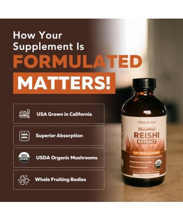 Organic Reishi Mushroom Extract - 70% Beta Glucans - Highest Active Nutrient Levels, Max Potency Cordyceps Tincuture, US Grown + Ultrasonic Extraction - Energy, Immunity, Sleep and Stress - 8 oz. Liquid - Buy Online on GoSupps.com