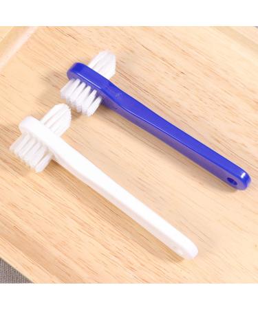 SUPVOX 2PCS False Teeth Brushes - Two-Side T-Shape Denture Toothbrush (White + Blue) - Buy Online on GoSupps.com