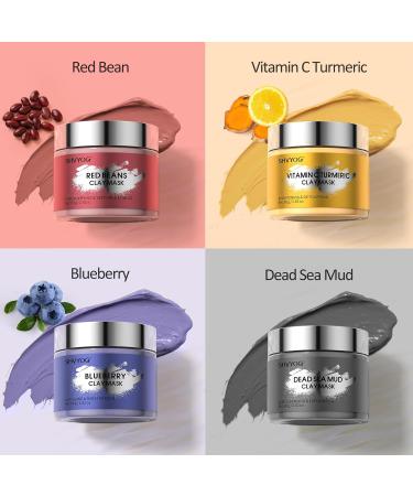 4 Pcs Clay Mask Set - Vitamin C Turmeric Dead Sea Mud & Blueberry | Deep Cleansing & Pore Refining Face Masks for Skincare 320g - Buy Online on GoSupps.com