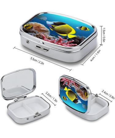 Pill Box Tropical Fish Print | 2 Compartment Portable Pill Organizer - Decorative Metal Case for Pocket & Purse - Buy Online on GoSupps.com