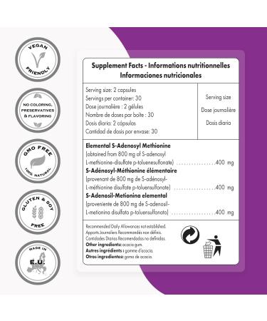 Supersmart SAM-e Supplement 200mg (80% Active Isomer S S) for Detox & Mood Support - Joint & Liver Health - 60 DR Capsules - Buy Online on GoSupps.com