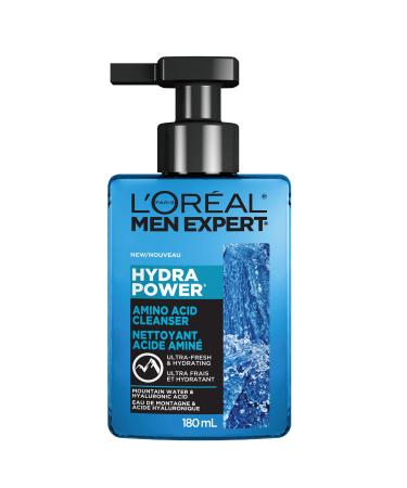 L'Oreal Paris Men Expert Daily Face Cleanser with Amino Acid and Hyaluronic Acid Fresh and Hydrating Hydra Power Skincare Removes Excess Oil and Purifies For Normal to Dry Skin 180 mL Hydra Power Amino Acid Cleanser 180mL