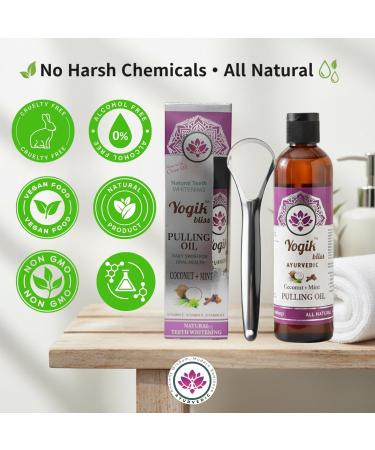 Yogik Bliss Coconut & Mint Oil Pulling Oil for Oral Care 8 Fl Oz | Ayurvedic Inspired Formula with Peppermint Clove & Tea Tree Oils | Fluoride Free Alcohol Free | Daily Swish Oral Hygiene Oil - Buy Online on GoSupps.com