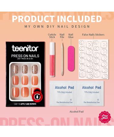 Teenitor Short Square Press On Manicure Nail Kit - 30 Fake Nails, Glorry Finish & Glitters - Hot Cocoa - Buy Online on GoSupps.com