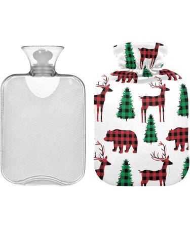 Buffalo Plaid Deer Christmas Hot Water Bottle | Pain Relief & Heat Therapy | 1L Heating Pillow Cover - Buy Online on GoSupps.com