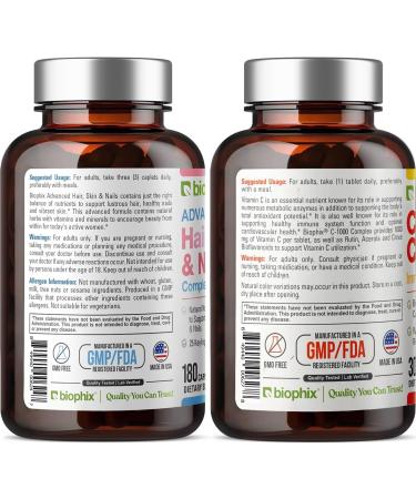 Hair Skin and Nails Complex 180 Caplets with 10000 mcg Biotin - Free Vitamin C-1000 30 Tablets - Multivitamin Supports Strong Nails Beautiful Hair Healthy Aging - Buy Online on GoSupps.com