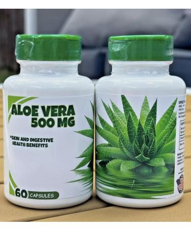 New Aloe Vera 500mg Extract Capsules Skin Detox Cleaning & Digestive Support Pills 60 Capsules 1 Bottle