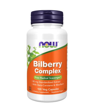 NOW Supplements, Bilberry (Vaccinium myrtillus)Complex 80 mg with Beta-Carotene & Riboflavin, 100 Veg Capsules