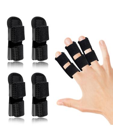 Finger Splints Finger Brace for Trigger Finger - Broken Finger - Arthritis - Straightening Finger Protectors Support for Index - Middle - Ring Finger (4 Black)