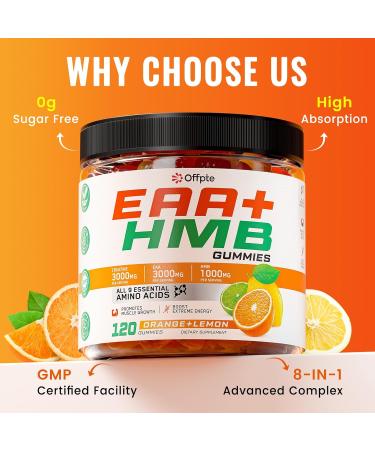 EAA Gummies for Men Women, 120 Ct Essential Aminos Acids (EAA)Supplements and All Branched-Chain Aminos (BCAAs)with HMB,Creatine Monohydrate,Electrolytes for Muscle Relief & Growth,Orange-Lemon Orange-Lemon FlavorB - Buy Online on GoSupps.com