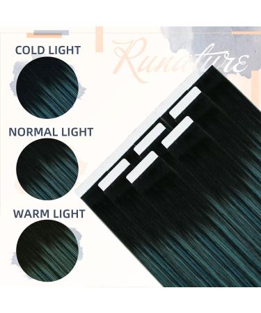 RUNATURE Black Ombre Teal Tape in Hair Extensions - 12 Inch 30g Human Hair Balayage Colored Tape-in Extensions | #1b/Teal - Buy Online on GoSupps.com