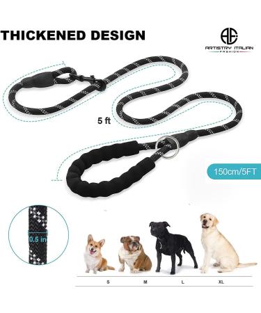 ARTISTRY 5 FT Rope Dog Lead for Medium Dog Strong Dog Leads for Large Dogs 150cm Highly Reflective Dog Leash Soft Padded Handle Dog Lead Durable Dog Lead for Small Dog (Black/White) - Buy Online on GoSupps.com
