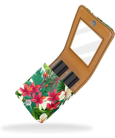 Travel Lipstick Organizer Case - Portable Makeup Bag with Mirror | Tropical Leaves & Flowers Design - Perfect for International Shipping - Buy Online on GoSupps.com