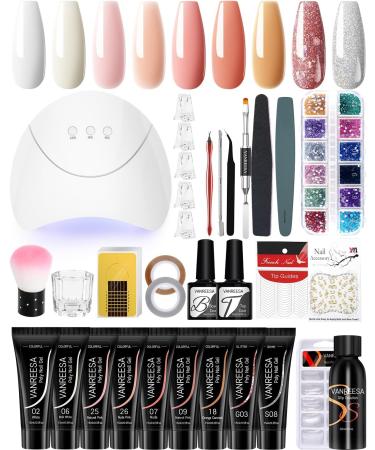 VANREESA Poly Nail Gel Kit 15ml - 9 Autumn Colors with 36W Nail Lamp | Builder Gel Set for Nail Extension | Base & Top Coat | Nail Enhancement Starter Kit - Nude Glossy Series - Buy Online on GoSupps.com