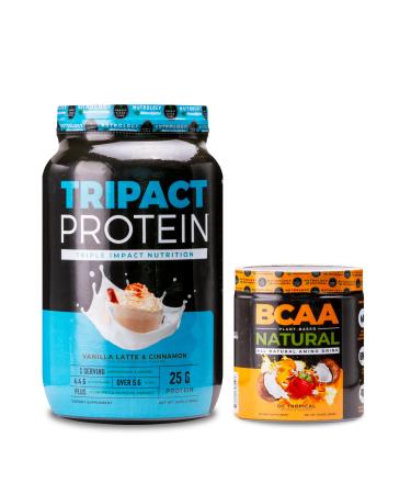 Nutrology TRIPACT Protein Powder 7-in-1 Meal Replacement Shake Vanilla Latte Cinnamon Flavor (40 Servings) BCAA Natural Plant Based BCAA Powder Orange Coconut Flavor (30 Servings)