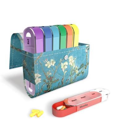 Pill Organizer LIZIMANDU Weekly Travel Pill Case Box Medication Reminder Daily AM PM Day Night 7 Compartments for 4 Times A Day 7 Days a Week-Includes Leather PU Carrying Case(Peach Blossom)