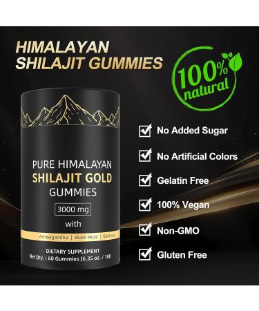 Himalayan Shilajit Gummies, Pure Shilajit Gummies for Men, Gold Rich in Ashwagandha, Gokshura | Fulvic Acid & 85+ Trace Minerals, No Added Sugar | Non-GMO 100% Natural & Organic | 60 Gummy - Buy Online on GoSupps.com