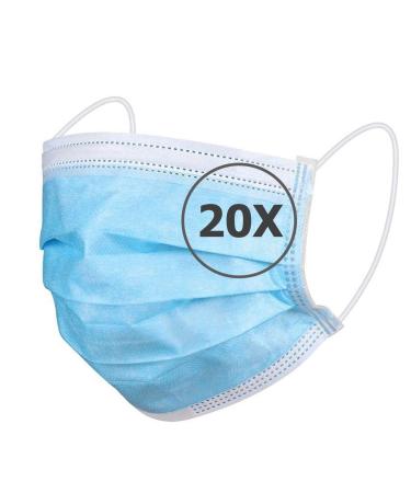 TBOC Disposable Hygiene Mask - Polypropylene Mask 3 Layers Soft Lightweight Breathable with Nose Clip 20 Blue Units