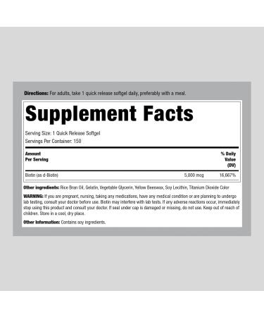 Piping Rock Biotin 5000mcg Softgels | 150 Count - Non-GMO Gluten Free Supplement - Buy Online on GoSupps.com