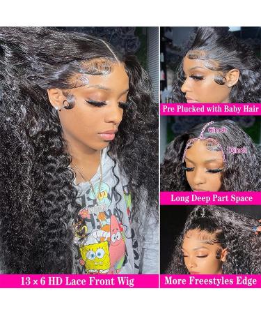 Blomas Deep Wave 28 Inch Human Hair Lace Front Wig for Black Women - 180% Density, Pre-Plucked with Baby Hair, Transparent Lace Frontal - Curly Hair Wig - Buy Online on GoSupps.com