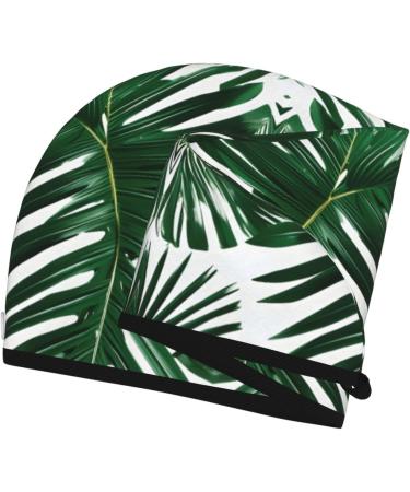 Green Palm Leaf Coral Velvet Hair Drying Cap with Buttons - Anti-Frizz for Curly Long & Thick Hair - Buy Online on GoSupps.com