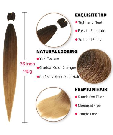 Xusuperb 36 Pre-Stretched Ombre Braiding Hair Extensions - 6 Packs Soft Knotless Yaki-Textured (T1B/30/27#) for Easy Braids - International Shipping Available - Buy Online on GoSupps.com