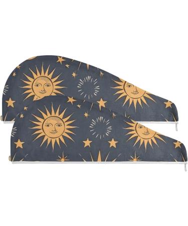 Sun Moon and Stars Hair Towel 2 Pack | Super Absorbent Quick Dry Hair Turbans for Women & Girls - Buy Online on GoSupps.com