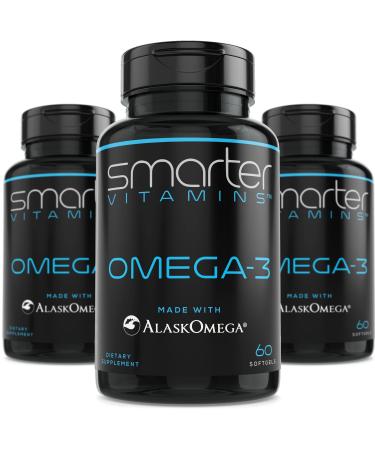 (3 Pack) Smarter Omega 3 Fish Oil Strawberry Flavor Burpless Tasteless 2000mg Potent Triple Strength DHA EPA Brain Omega-3 Joint & Brain Support Made with AlaskOmega