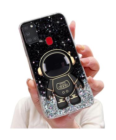 Tivenfezk Nadoli for Samsung Galaxy A21S astronaut Hidden Stand Shell caricature glitter stand soft silicone bling transparent protective cover samsung galaxy a21s black