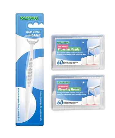 Dental Floss Picks Clean Dental Flossers Kit (1 Handles & 120 Refills)