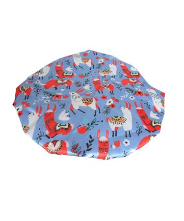 Satin Llama Blue Shower Cap for Women - Waterproof and Cute Animal Printed Bath Cap for Long Hair - Buy Online on GoSupps.com