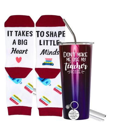 Fancyfams 22oz Funny Teacher Tumbler, Socks, Keychain, Teacher Appreciation Gifts, Teacher Gifts, Teacher Cups, (Teacher Voice 22oz - Indigo Sunset)