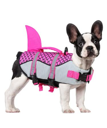 ASENKU Dog Life Jackets, Ripstop Dog Life Vest with Reflective Strip,Dog Shark Life Jackets Dog Lifesavers Swimsuits for Swimming Boating, Pink Shark XS X-Small Fishshark Pink