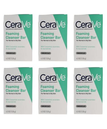 CeraVe Foaming Cleanser Bar for Normal to Oily Skin - Bundle of 6 Cleanser Bars - Fragrance Free - 4.5 oz Cleansing Bars