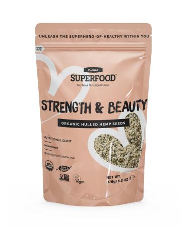 Planet Superfood - Organic Hulled Hemp Seeds - Shelled Hemp Seed Hearts 175g - Healthy Snack Rich in Vegan Omega 3 6, Plant Protein - Keto, Gluten-free Diet Hulled Single Bag