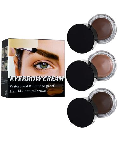 3PCS Eyebrow Pomade Waterproof Eyebrow Cream Brow Pomade Waterproof Smudge Proof Sweat Proof Long Lasting Natural Eyebrow Makeup for All Brow Shapes Dark Brown & Light Brown & Taupe