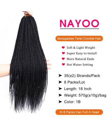 Senegalese Twist Crochet Hair - 8 Packs 18 Inch | Small Twist Braids for Black Women | Hot Water Setting, Natural Ends (1B) - Buy Online on GoSupps.com